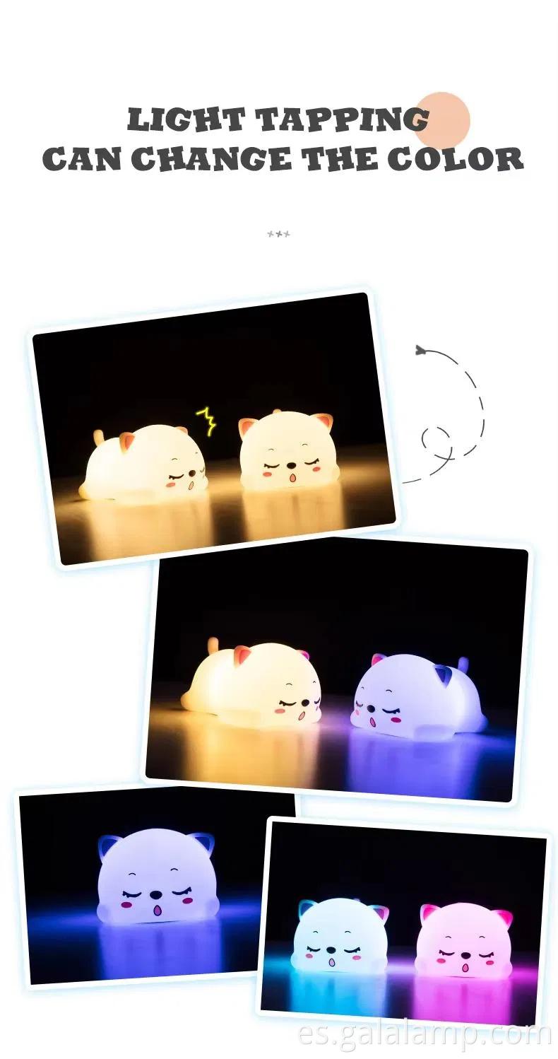 Adorable Sleep Cat Cartoon Silicone LED Night Lights para niños 'Rooms Night
